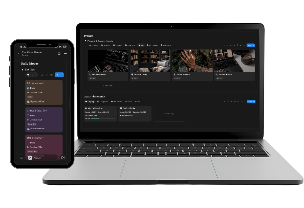 The Muse Planner on a phone and a laptop